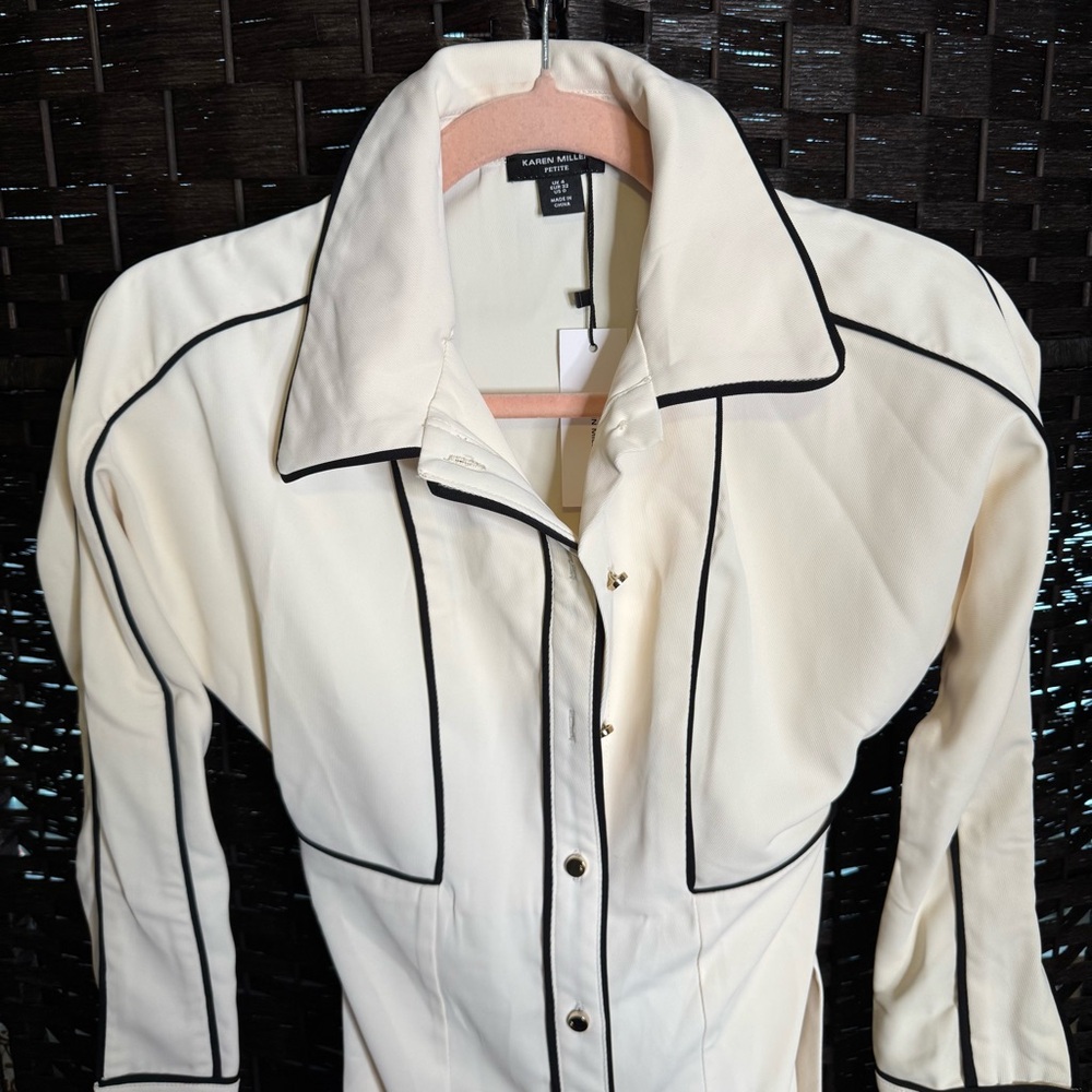 Karen Millen Petite Contrast Twill Woven Midaxi Dress Ivory US Size 0P 2P - Picture 2 of 15